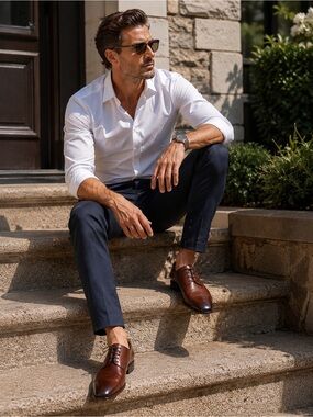 Harry Rosen Leather Cap-Toe Derby Dress Shoes